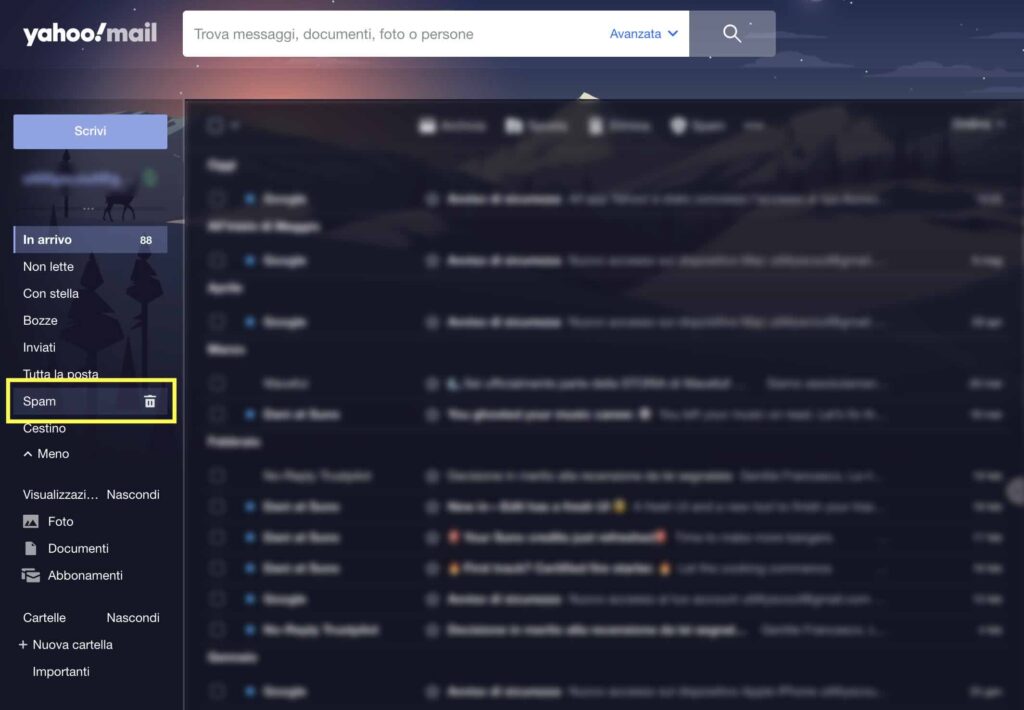 Yahoo mail: trovare le email di Bestshopping nella cartella "spam"